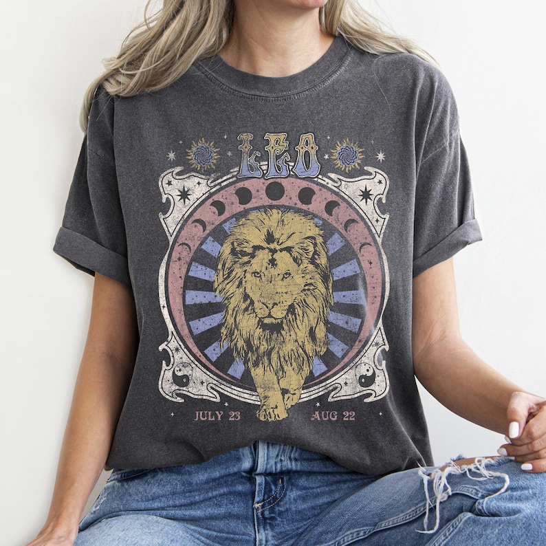 Leo Zodiac Comfort Colors Tee, Vintage Lion Astrology Shirt image 4