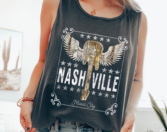 Nashville Music City, Country, Western, Gitara, Oryginalny Design Comfort Colors Tank Top