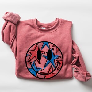 Retro Smiley, Patriotic, USA, America, 4th of July Sweatshirt