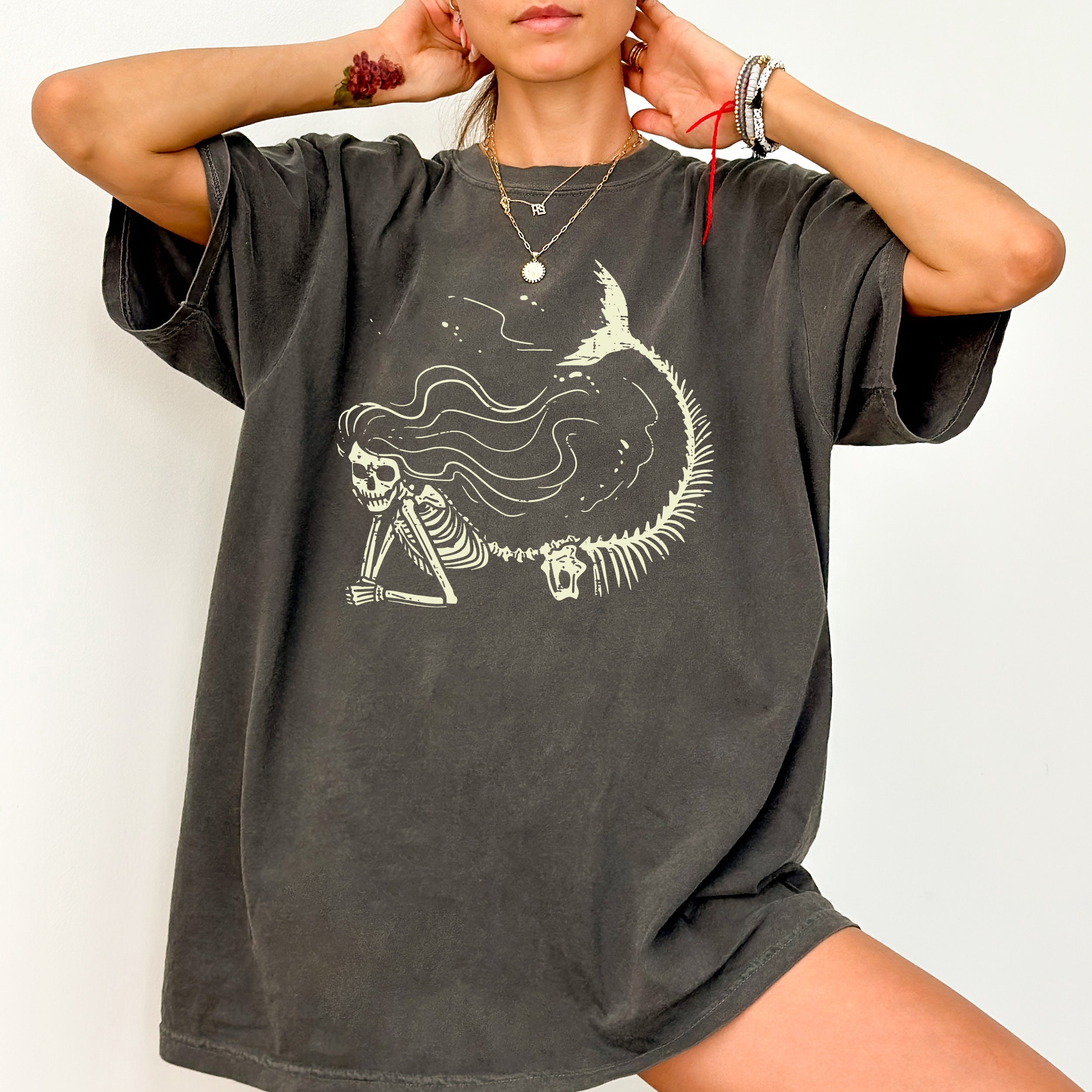 Retro Halloween Comfort Colors shirt, Skeleton Mermaid Shirt, Vintage Halloween Shirt, Witch Shirt, Retro Fall Shirt, Fall Shirt, Mermaid