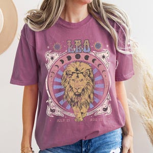 Leo Zodiac Comfort Colors Tee, Vintage Lion Astrology Shirt image 5