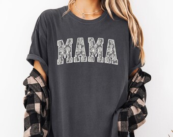 Mama, Faux Lace, Coquette, Varsity, Mother's Day Tshirt, Comfort Colors Tee