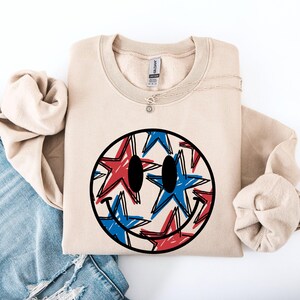 Retro Smiley, Patriotic, USA, America, 4th of July Sweatshirt