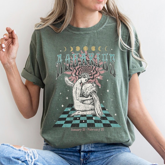 ★AEAE★ STAR SIGN TEE VINTAGE CAMO Aquarius Zodiac Vintage Tee, Celestial Aquarius Shirt