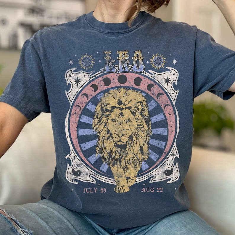 Leo Zodiac Comfort Colors Tee, Vintage Lion Astrology Shirt image 7
