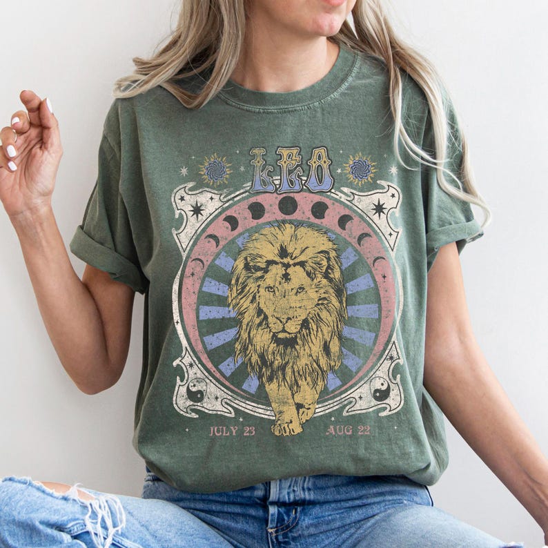 Leo Zodiac Comfort Colors Tee, Vintage Lion Astrology Shirt image 8