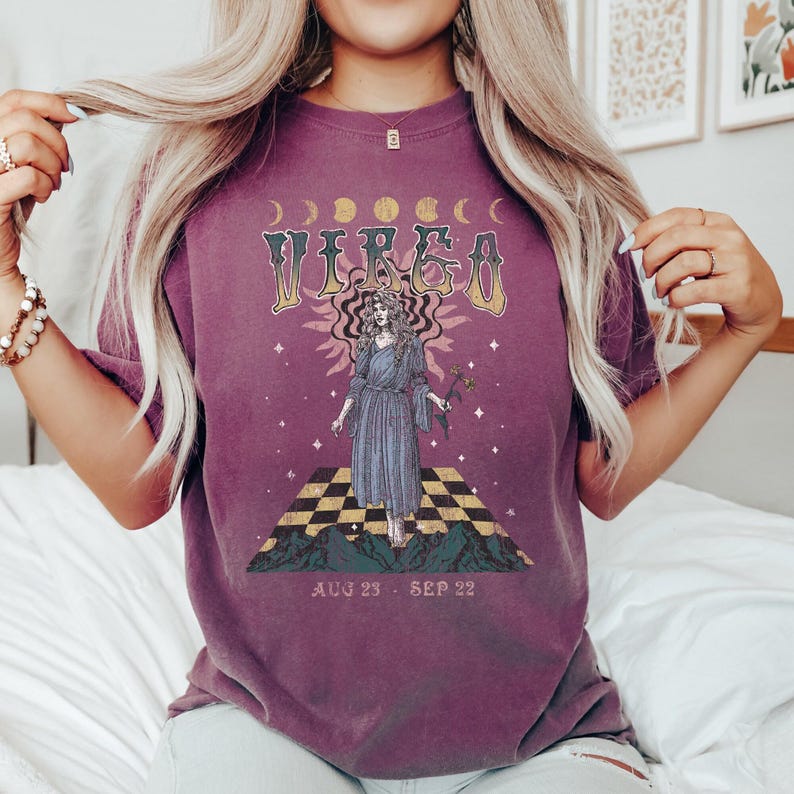 Camiseta del zodiaco Virgo, camisa celestial vintage, colores cómodos imagen 6