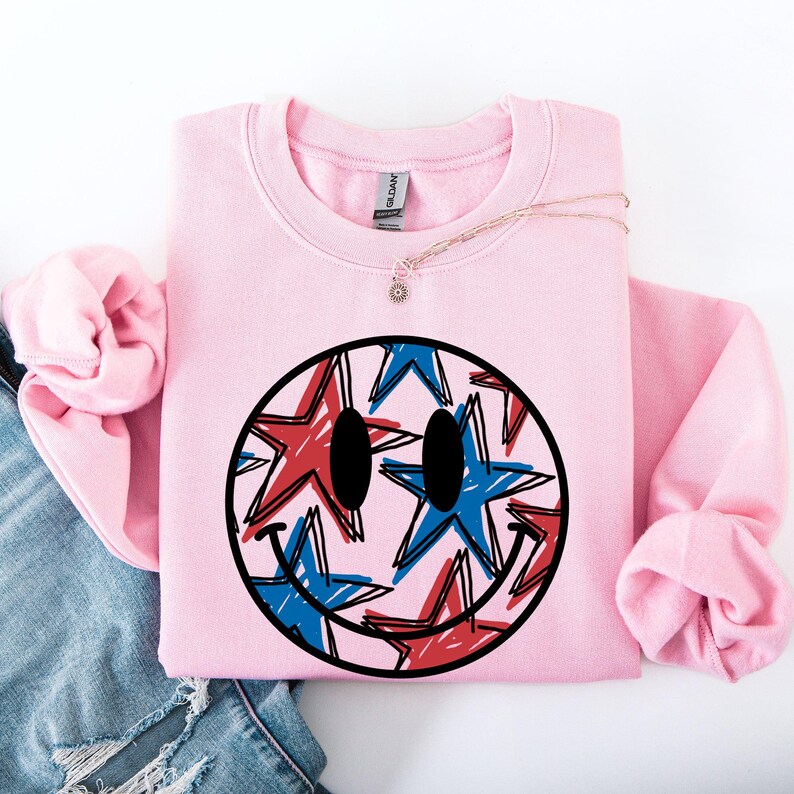 Retro Smiley, Patriotic, USA, America, 4th of July Sweatshirt