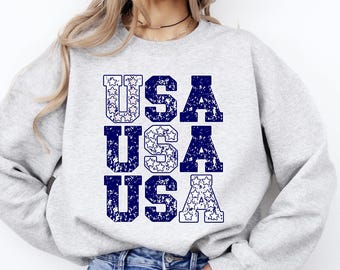 Retro USA Stars Sweatshirt, 4th of July Crewneck