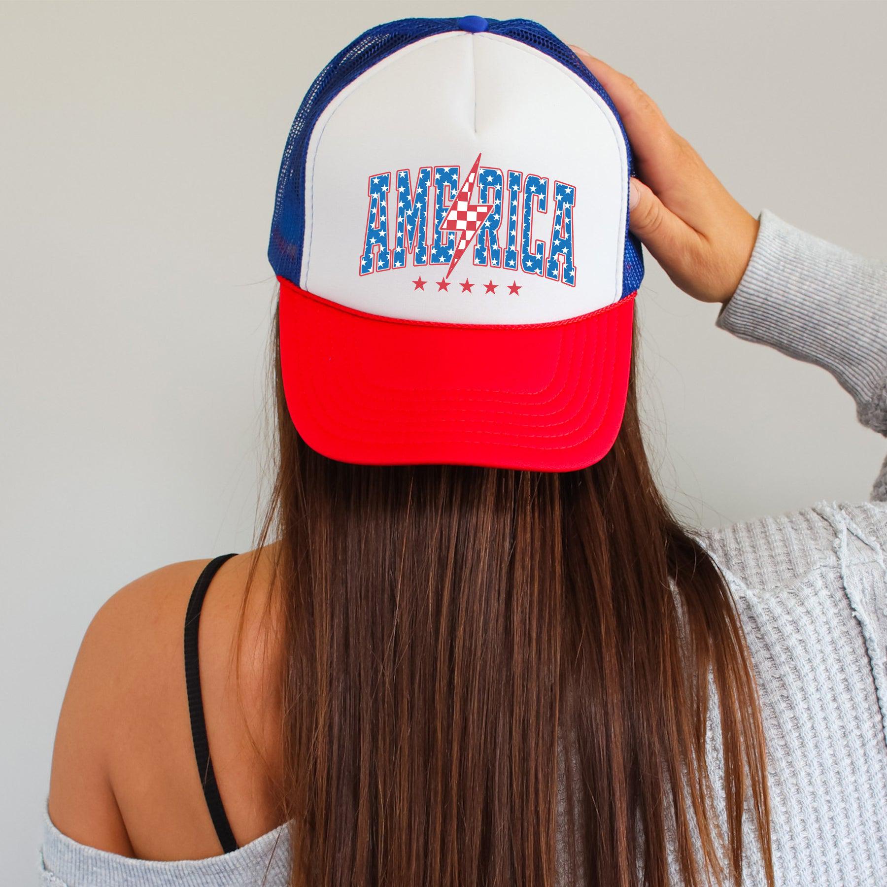 Tstars Casquette drapeau américain Cool 4 juillet Merica USA Trucker Hat Patriotique Casquette en maille, Bleu marine/blanc., Taille unique