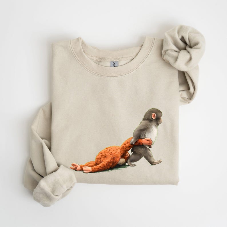 Felpa girocollo Punch the Monkey, maglietta con peluche virale Orango che trascina immagine 5