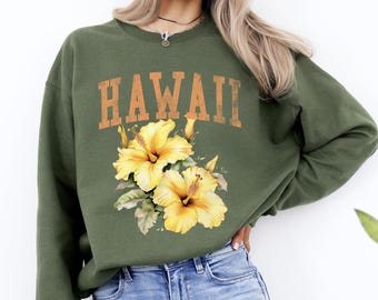 Hawaii State Flower Sweatshirt, Hibiskus Floral Rundhalsausschnitt