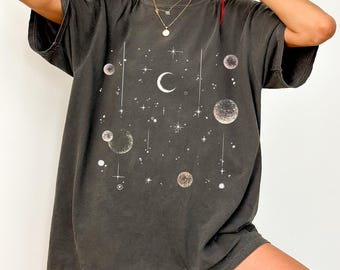 Camiseta Comfort Colors com estampa das fases da lua celestial, camiseta com estampa de astronomia.