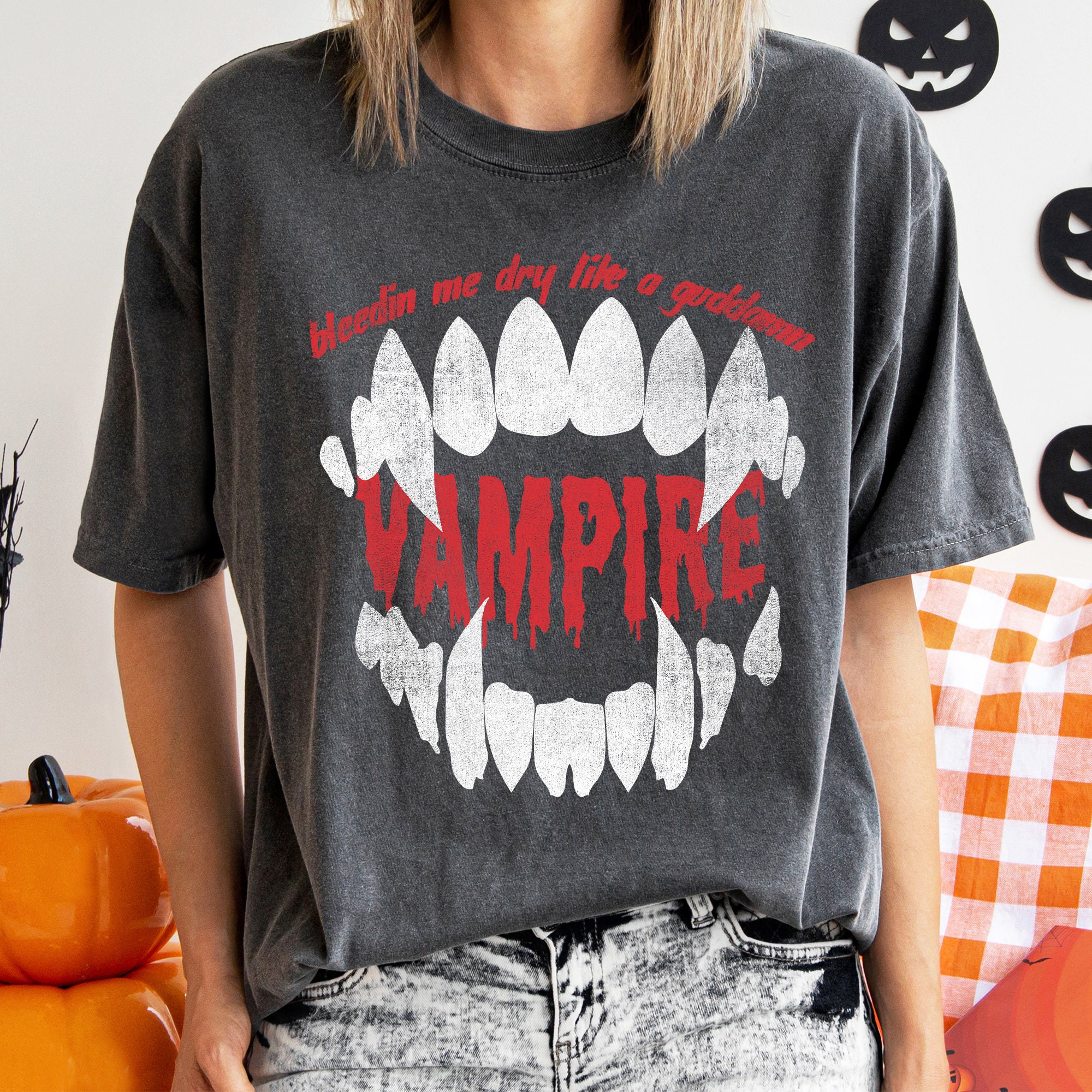Bleeding Me Dry Vampire Comfort Colors Tee, Distressed