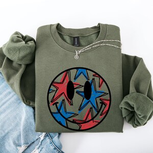 Retro Smiley, Patriotic, USA, America, 4th of July Sweatshirt