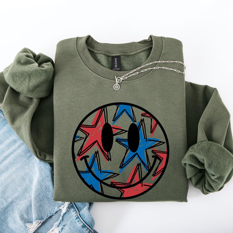 Retro Smiley, Patriotic, USA, America, 4th of July Sweatshirt