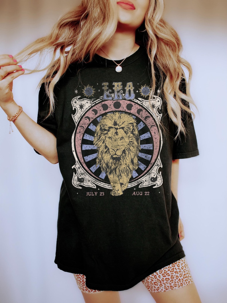 Leo Zodiac Comfort Colors Tee, Vintage Lion Astrology Shirt image 6