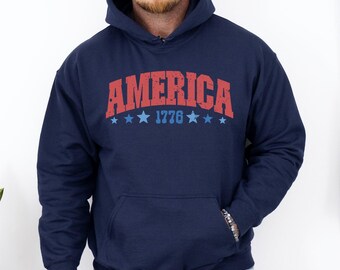 America, 1776, Varsity, Patriottico, USA, Felpa con cappuccio del 4 luglio, Felpa con cappuccio