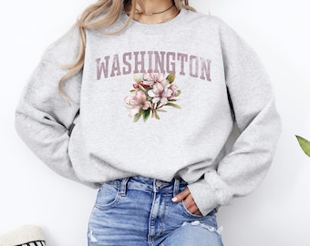 Washington State Blumen Sweatshirt, Rundhalsausschnitt mit Blumenmuster, Reisegeschenk