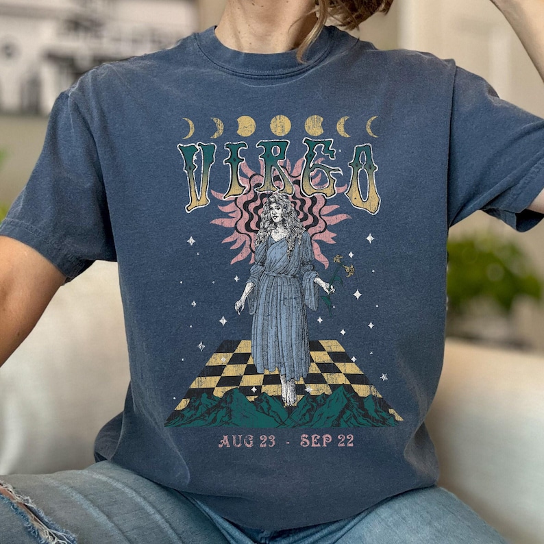 Camiseta del zodiaco Virgo, camisa celestial vintage, colores cómodos imagen 8