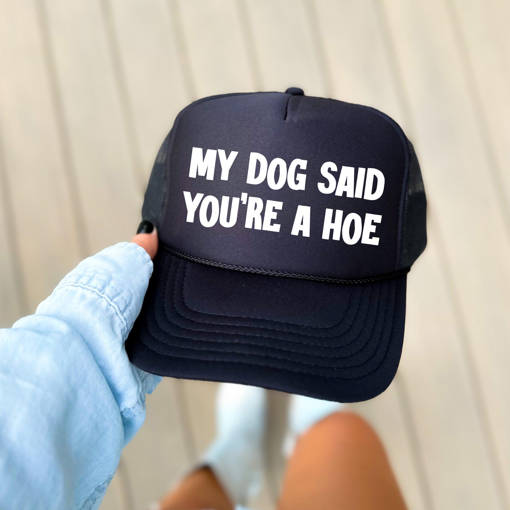 Cream and black ‘my dog said you’re a h*e’ trucker hat I like dogs | 5-Panel Arc Hat | Cream and Black – Diogie main image 2
