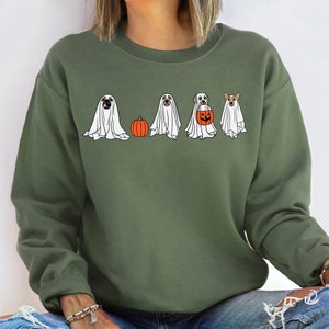 Halloween Sweatshirt,Halloween Sweater,Ghost Sweatshirt,Halloween Dog Sweatshirt,Ghost Dog Shirt,Happy Halloween,Spooky Season,Dog Crewneck