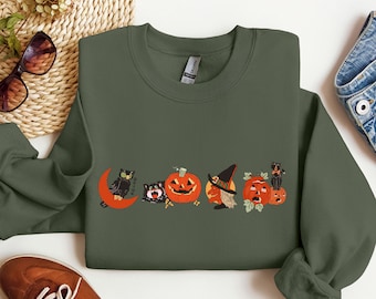Sweat rétro Halloween, Halloween Crewneck, Sweat Jack-o-Lantern, vintage, Chemise d'automne, Sweat citrouille, Pull Halloween