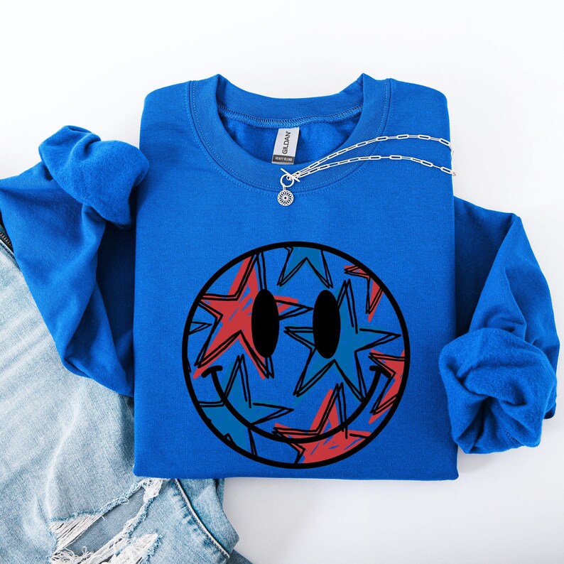 Retro Smiley, Patriotic, USA, America, 4th of July Sweatshirt