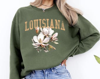Louisiana State Blumen-Sweatshirt, Magnolien-Rundhalsausschnitt mit Blumenmuster