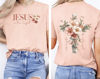 Jesus Is The Light, Floral Cross, Christian, Jesus, Gospel, Faith, Saved Tshirt, Comfort Colors Tee