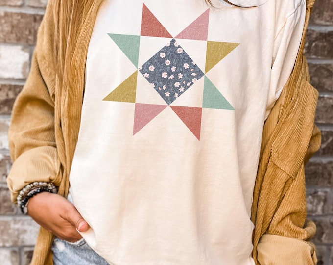 Quilt Block Star Graphic Tee, Comfort Colors T-Shirt