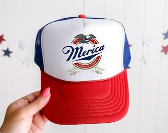 Merica, Beer, Patriotic, Snapback Trucker Hat, USA, America, Baseball Cap, Fourth of July Party