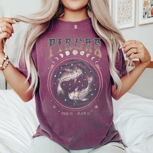 Vintage Pisces Zodiac Tee, Comfort Colors Graphic Shirt image 6