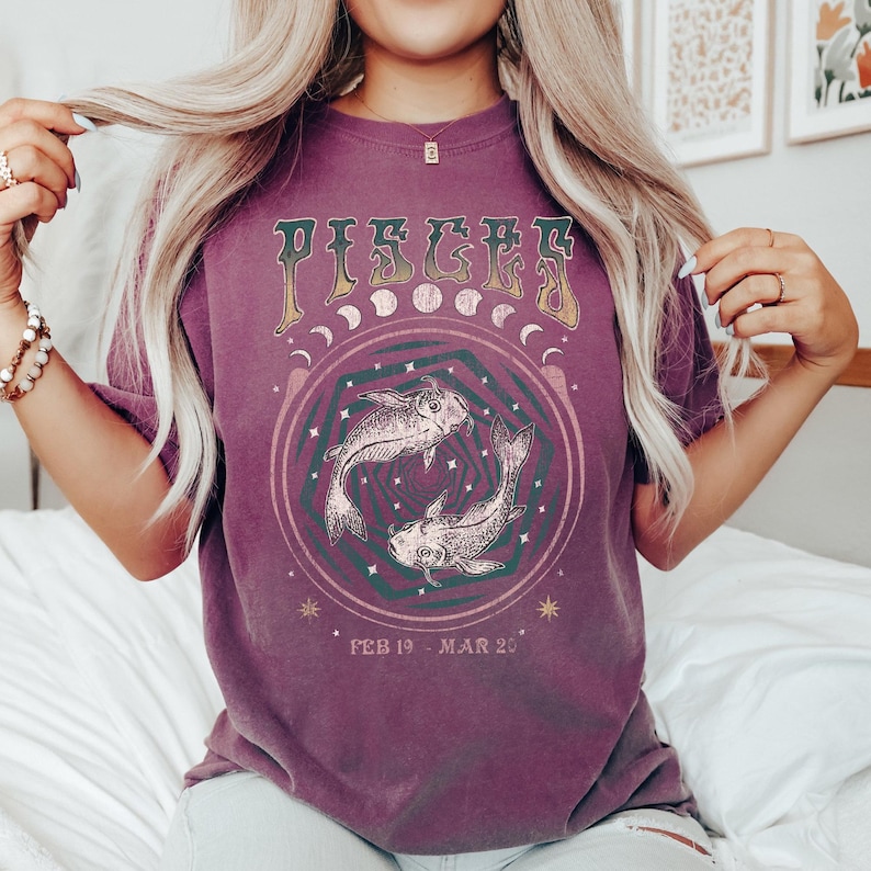 Vintage Pisces Zodiac Tee, Comfort Colors Graphic Shirt image 6