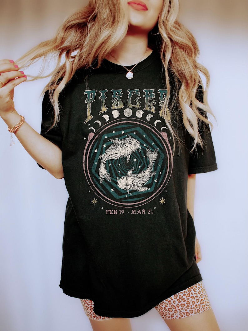 Vintage Pisces Zodiac Tee, Comfort Colors Graphic Shirt image 7