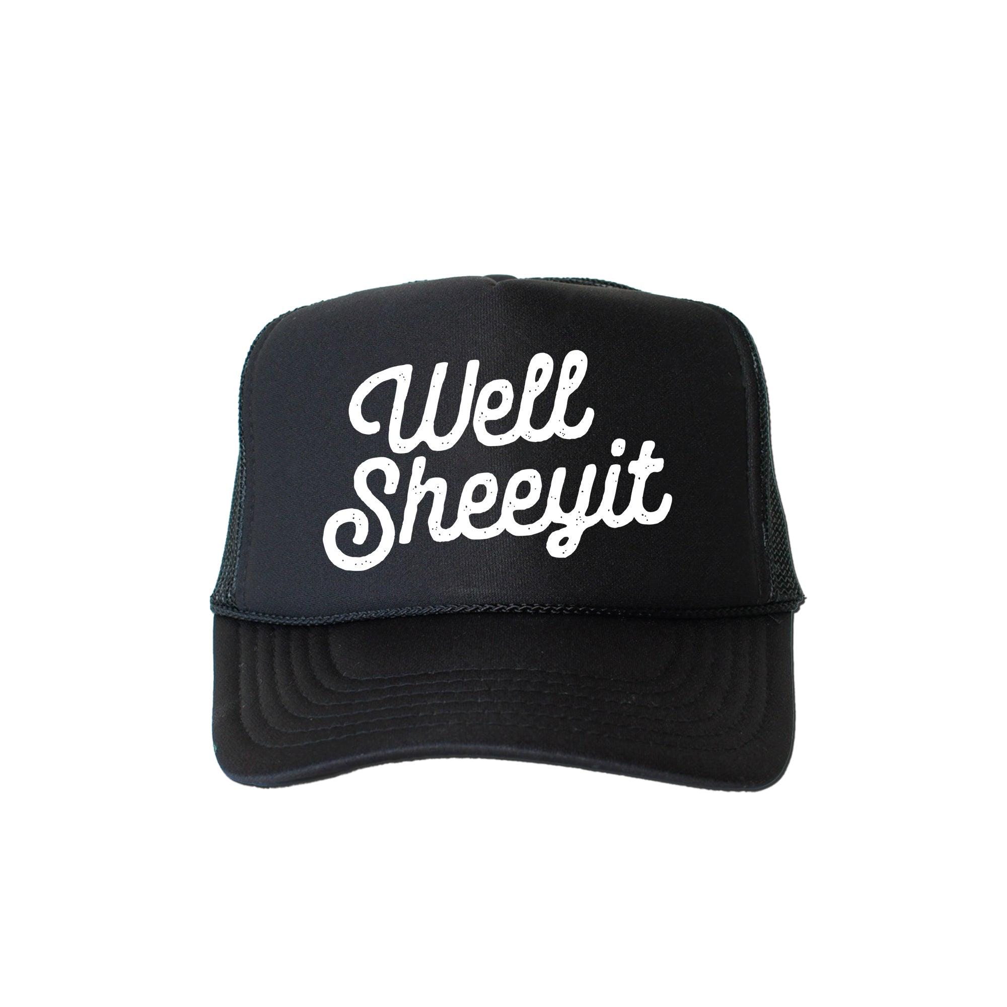 Black and White Funny Trucker Hat “WELL, SHEEYIT” Black & White Snapback Cap Well Sheeyit Sassy Southern Country Summer Classic Foam  main image 4