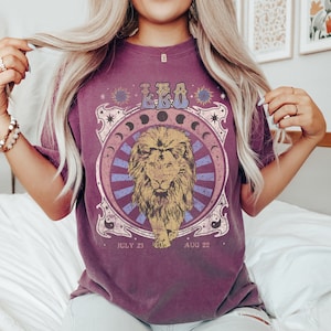 T-shirt vintage Leo Zodiac, chemise Celestial Leo, Lion, T-shirt surdimensionné, astrologie, horoscope, cadeau d'anniversaire, cadeau pour elle, couleurs de confort