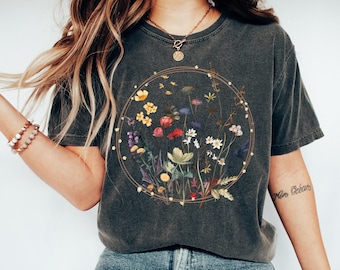 Cottagecore Floral Graphic Tee, Vintage Comfort Colors Flower Shirt
