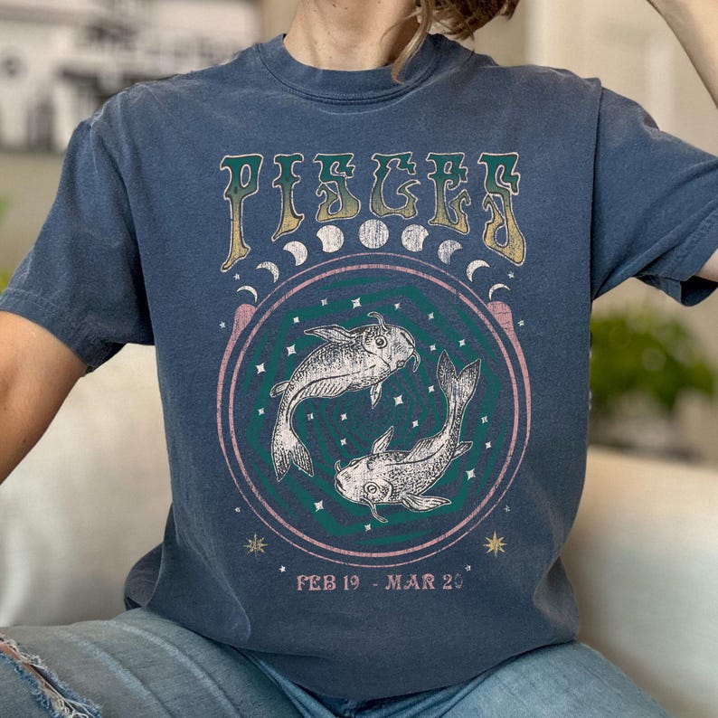 Vintage Pisces Zodiac Tee, Comfort Colors Graphic Shirt image 8