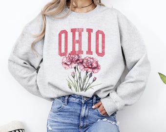 Ohio Nelke Blume Sweatshirt, State Pride Rundhalsausschnitt
