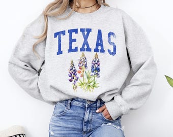 Texas Bluebonnet Blumen-Sweatshirt, State Pride Rundhalsausschnitt