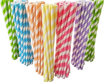 100x Striped Biodegradable Paper Straws | Eco Friendly | Party Straws | Barware | Mancave | BBQ | 19cm | Disposable & Recyclable