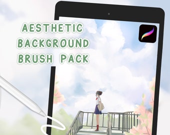 Aesthetic Anime Background Procreate Brush Set - Lineart and Color Brush Pack iPad, Digital Drawing Brush Bundle, Nature Sketch Coloring