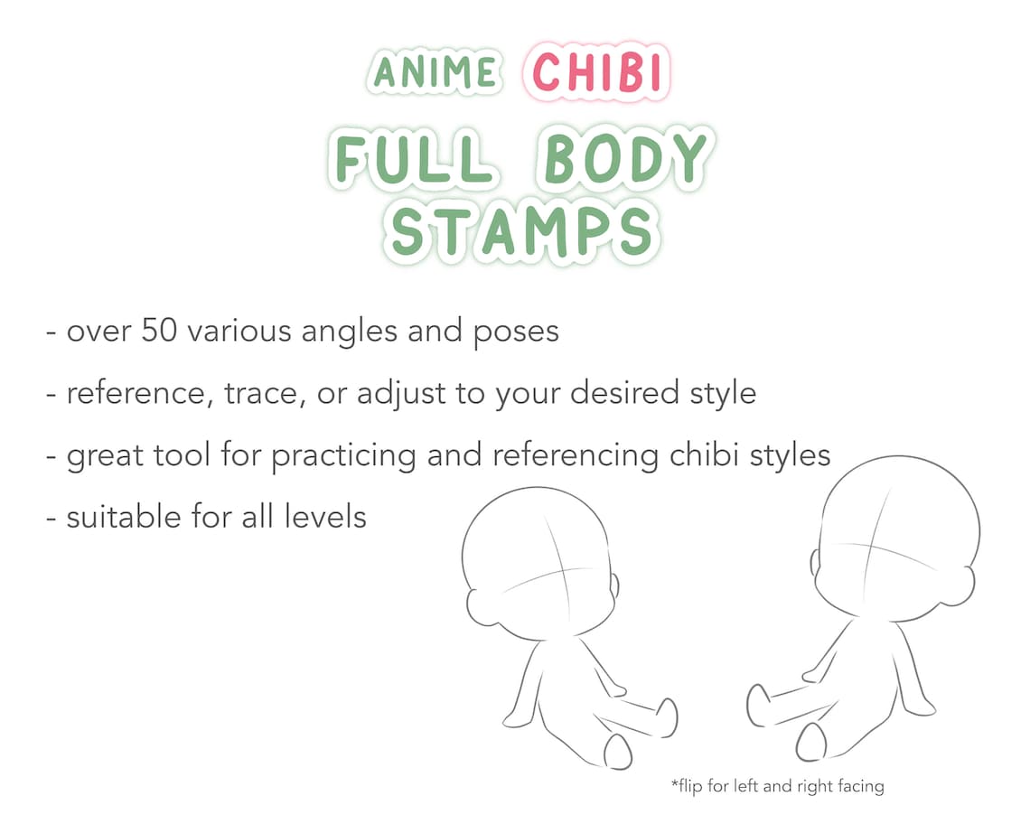 Anime Chibi Full Body Stamp PNG Brush Set - Body Pose Guide Stamps ...