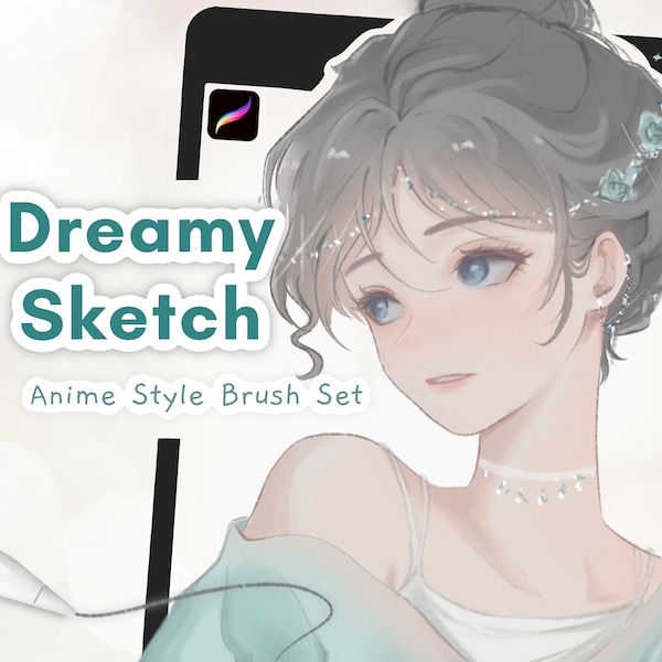 Dreamy Sketch Anime Brush Set - Lot de pinceaux linéaires et de couleur pour iPad, lot de pinceaux à dessin numérique, croquis de personnages et pinceaux à colorier