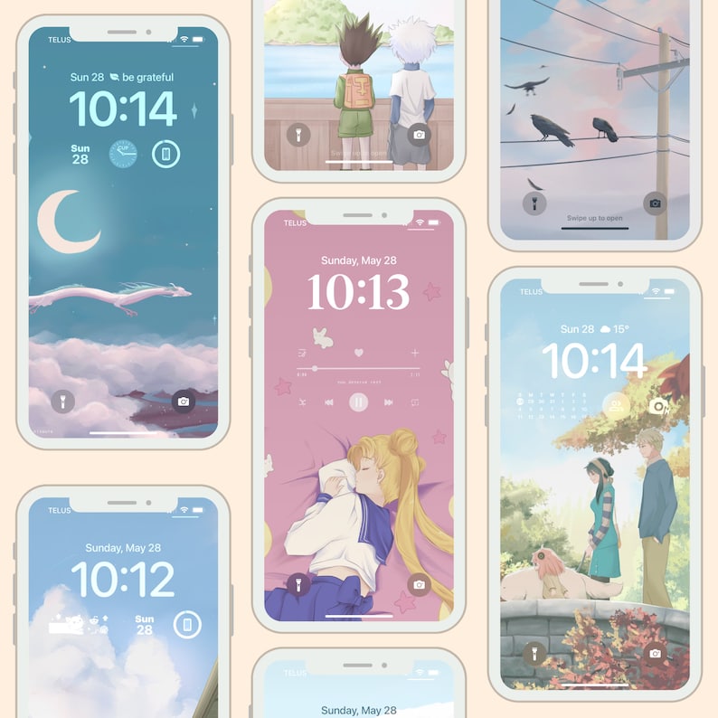 Soft Anime Aesthetic Inspired Minimalistic Cute Lofi Mobile Phone Wallpaper Pack - Cute Wallpaper, Digital Wallpaper, Anime Wallpaper, image 4