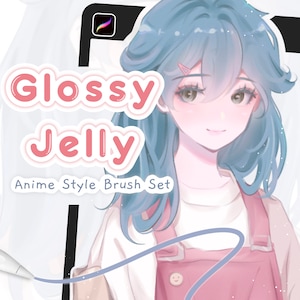 Glossy Jelly Anime Brush Set - Lineart and Color Brush Pack iPad, Digital Drawing Procreate Brushes, Character Sketch and Coloring Brushes