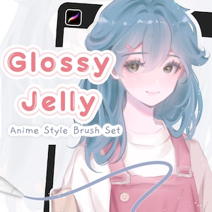 光沢のあるゼリーアニメブラシセット - iPad用線画・カラーブラシパック、デジタル描画用Procreateブラシ、キャラクタースケッチ・カラーリングブラシ