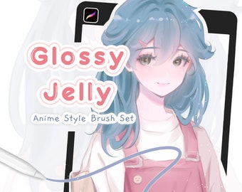 Glossy Jelly Anime Brush Set - Lineart and Color Brush Pack iPad, Digital Drawing Procreate Brushes, Character Sketch and Coloring Brushes