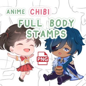 Anime Chibi Full Body Stamp PNG Brush Set - Body Pose Guide Stamps Brush Pack iPad, Soft Lineart Stamp Pack, PNG Clip Studio Stamp Brushes